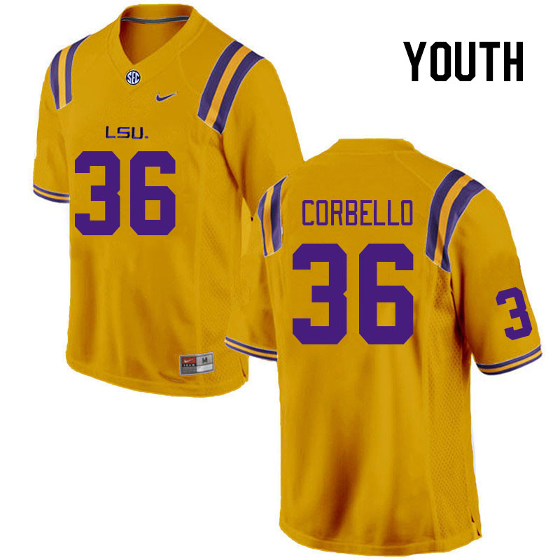 Youth #36 Aidan Corbello LSU Tigers College Football Jerseys Stitched Sale-Gold